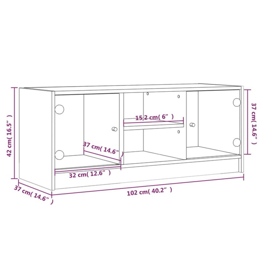 TV Cabinet with Glass Doors Sonoma Oak 102x37x42 cm