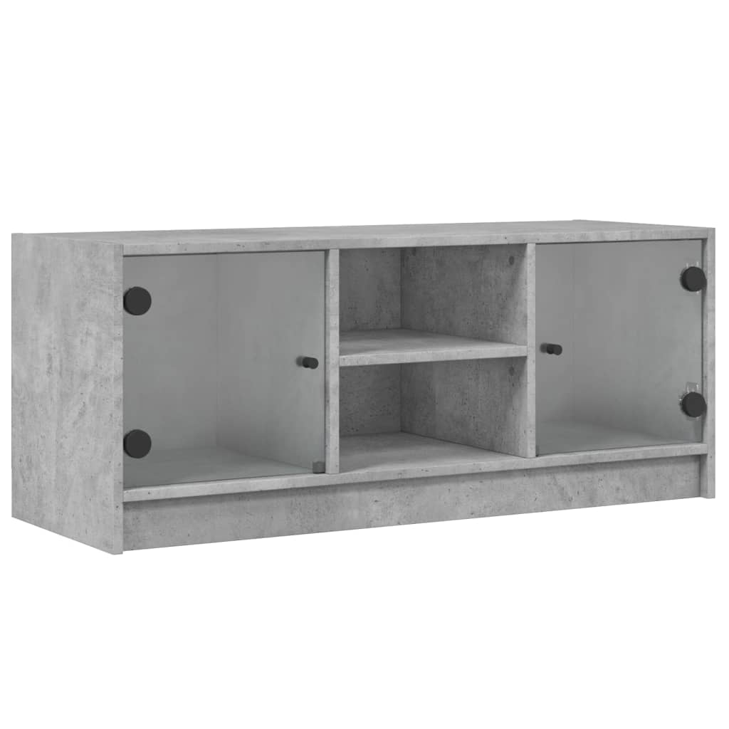 TV Cabinet with Glass Doors Concrete Grey 102x37x42 cm