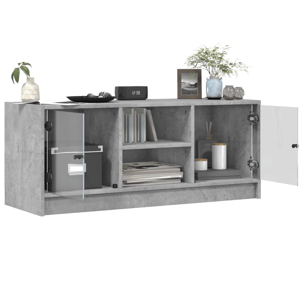 TV Cabinet with Glass Doors Concrete Grey 102x37x42 cm