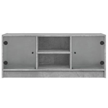 TV Cabinet with Glass Doors Concrete Grey 102x37x42 cm