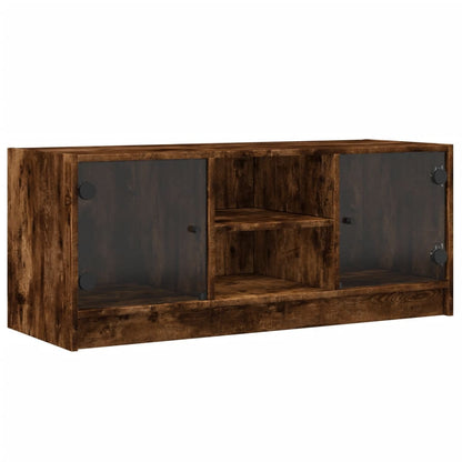 TV Cabinet with Glass Doors Smoked Oak 102x37x42 cm