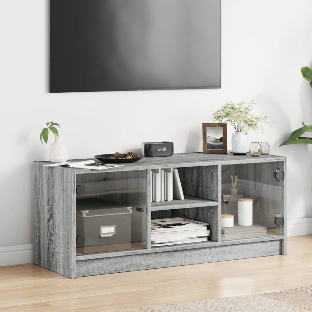 TV Cabinet with Glass Doors Grey Sonoma 102x37x42 cm