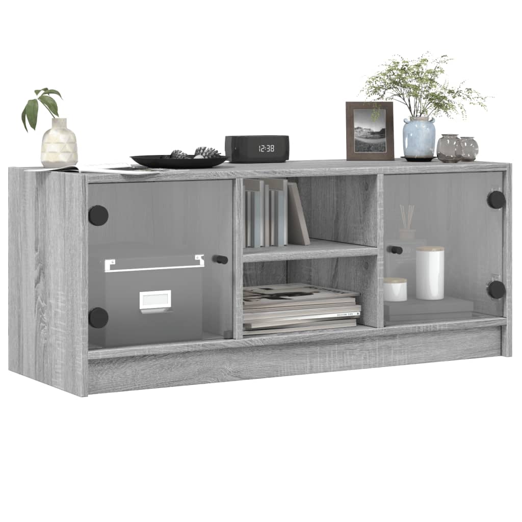 TV Cabinet with Glass Doors Grey Sonoma 102x37x42 cm