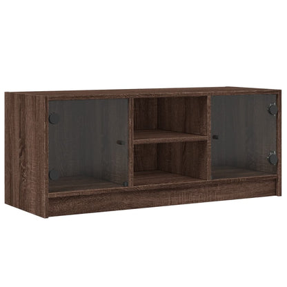 TV Cabinet with Glass Doors Brown Oak 102x37x42 cm