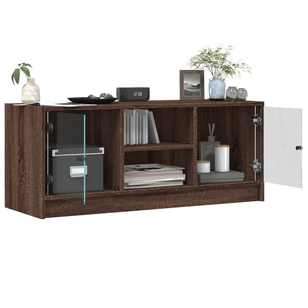 TV Cabinet with Glass Doors Brown Oak 102x37x42 cm