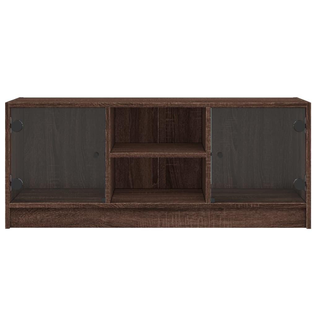 TV Cabinet with Glass Doors Brown Oak 102x37x42 cm