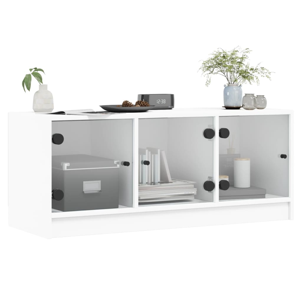 TV Cabinet with Glass Doors White 102x37x42 cm