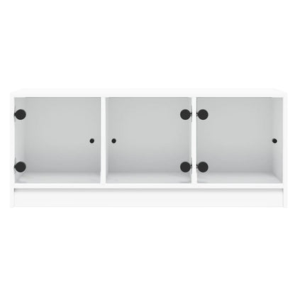 TV Cabinet with Glass Doors White 102x37x42 cm