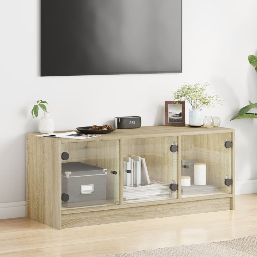 TV Cabinet with Glass Doors Sonoma Oak 102x37x42 cm