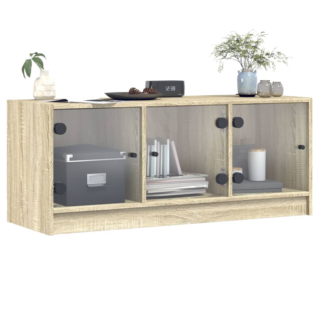 TV Cabinet with Glass Doors Sonoma Oak 102x37x42 cm