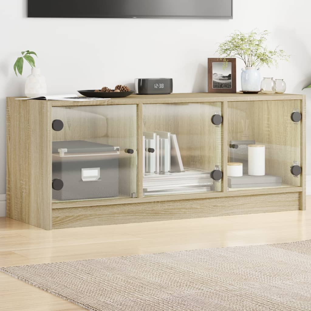 TV Cabinet with Glass Doors Sonoma Oak 102x37x42 cm