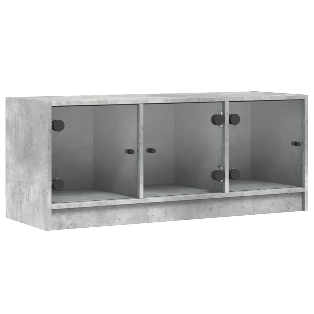 TV Cabinet with Glass Doors Concrete Grey 102x37x42 cm