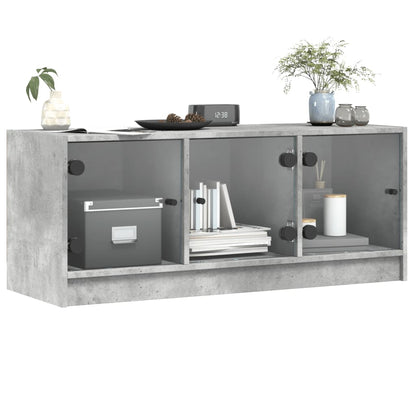 TV Cabinet with Glass Doors Concrete Grey 102x37x42 cm