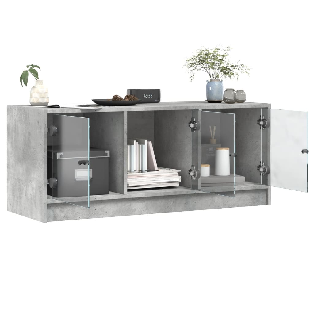 TV Cabinet with Glass Doors Concrete Grey 102x37x42 cm