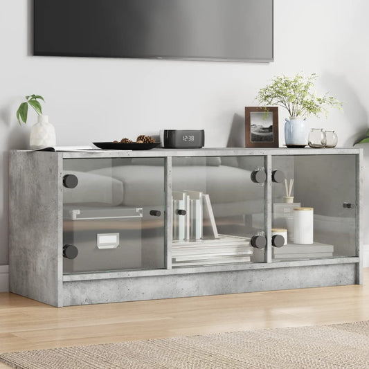 TV Cabinet with Glass Doors Concrete Grey 102x37x42 cm