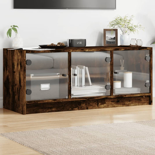 TV Cabinet with Glass Doors Smoked Oak 102x37x42 cm