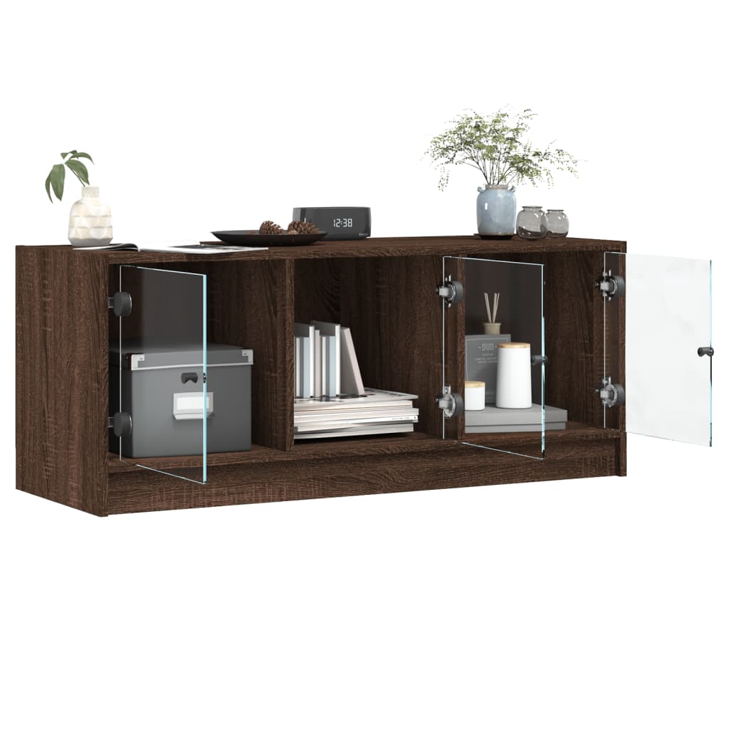 TV Cabinet with Glass Doors Brown Oak 102x37x42 cm