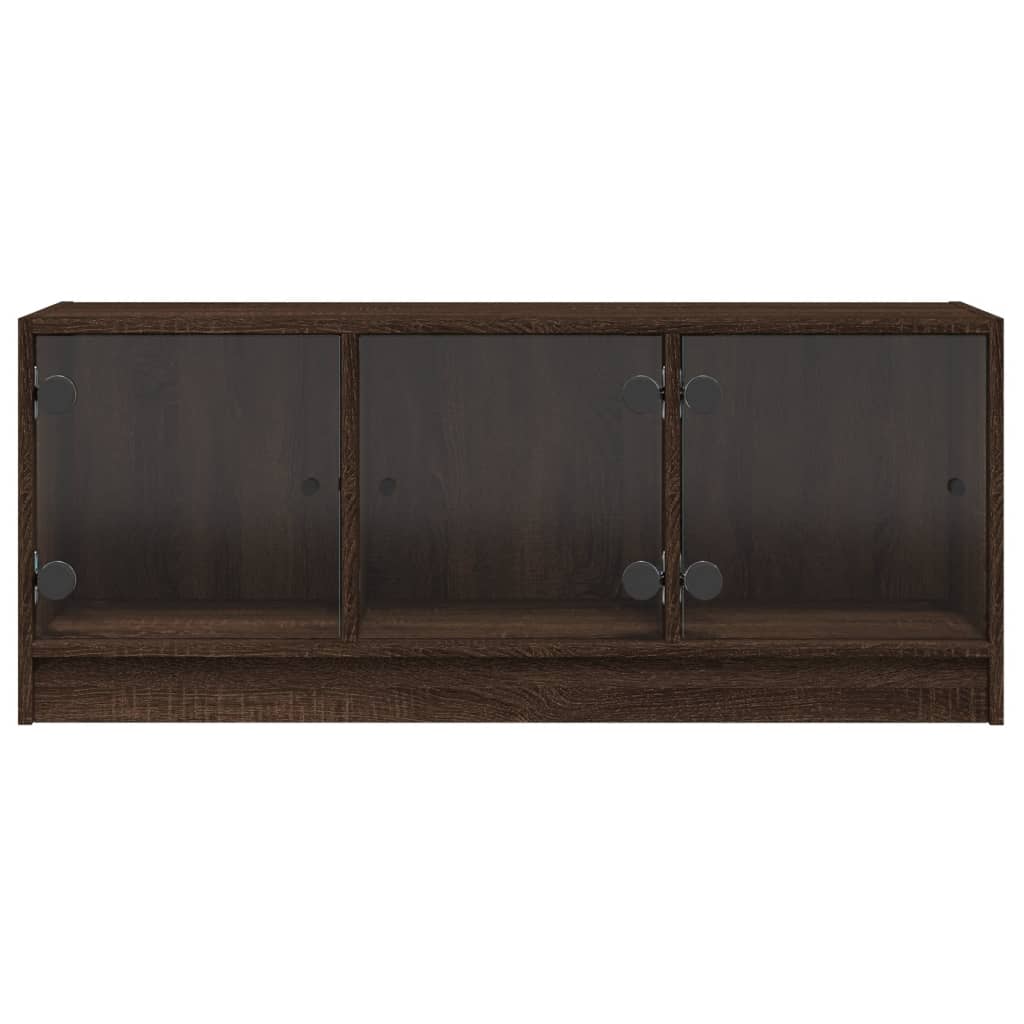 TV Cabinet with Glass Doors Brown Oak 102x37x42 cm