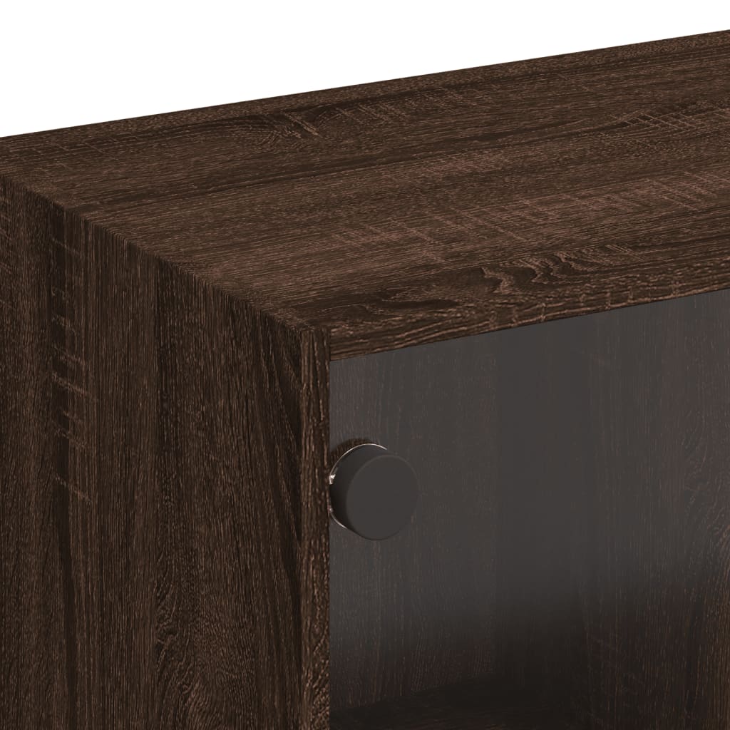 TV Cabinet with Glass Doors Brown Oak 102x37x42 cm