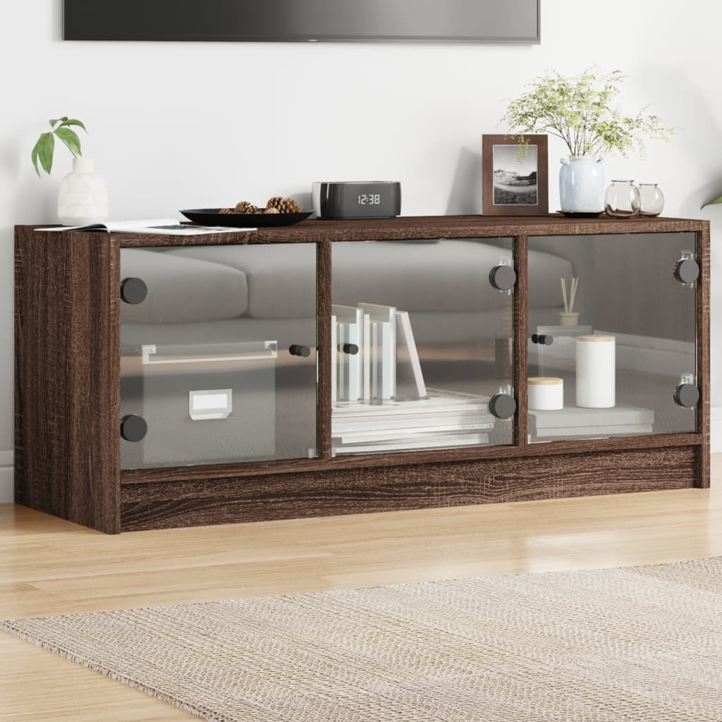 TV Cabinet with Glass Doors Brown Oak 102x37x42 cm