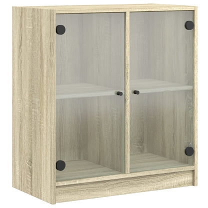 Side Cabinet with Glass Doors Sonoma Oak 68x37x75.5 cm