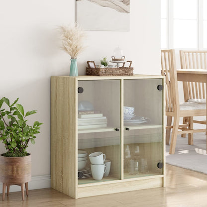 Side Cabinet with Glass Doors Sonoma Oak 68x37x75.5 cm