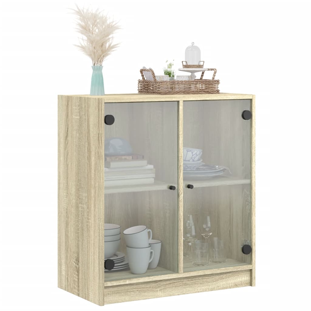 Side Cabinet with Glass Doors Sonoma Oak 68x37x75.5 cm