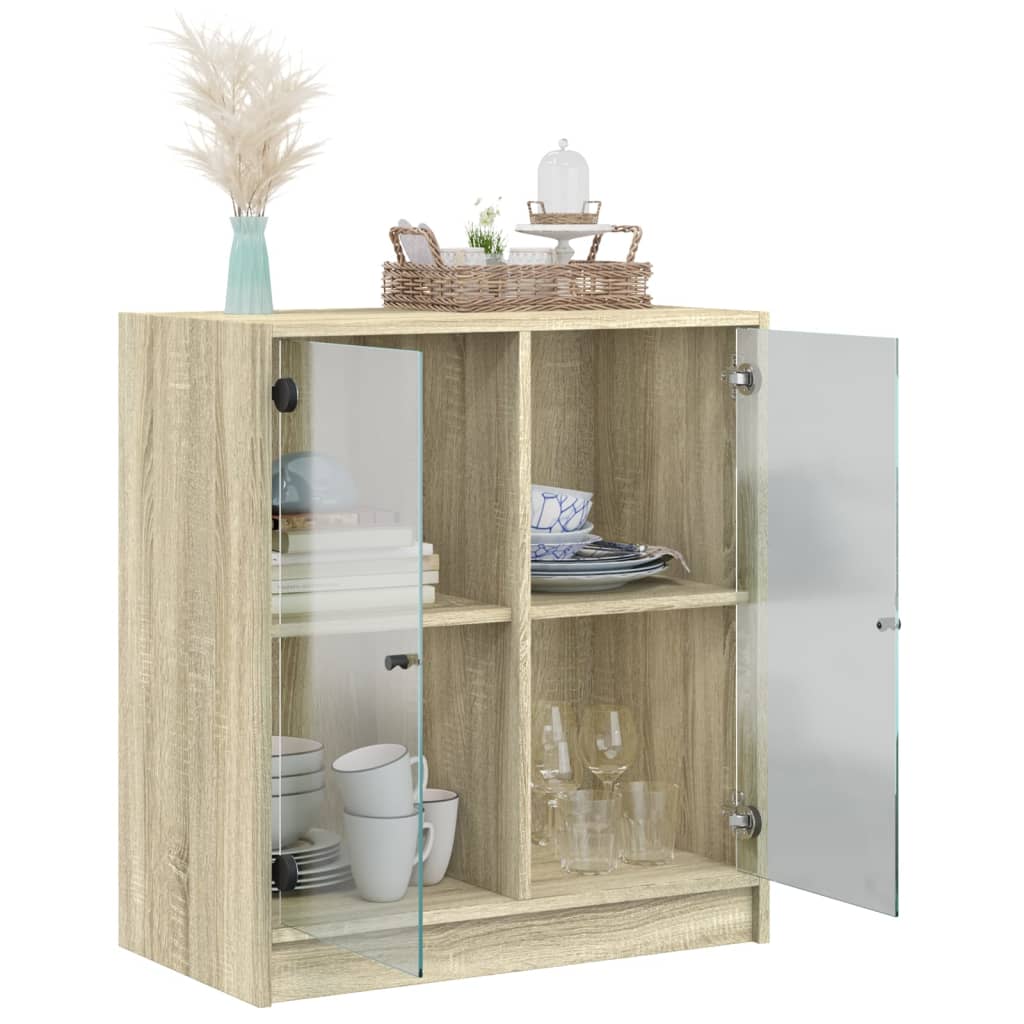 Side Cabinet with Glass Doors Sonoma Oak 68x37x75.5 cm