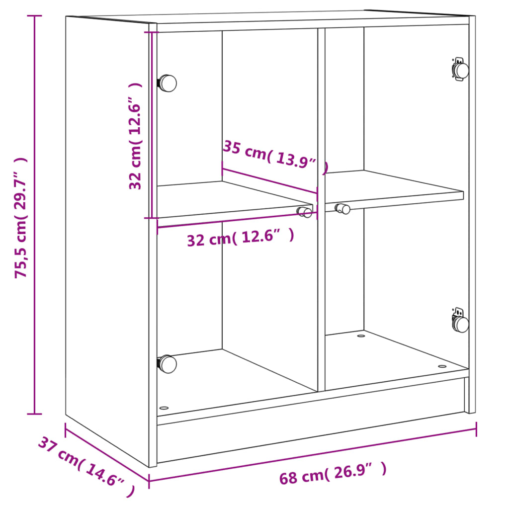 Side Cabinet with Glass Doors Sonoma Oak 68x37x75.5 cm