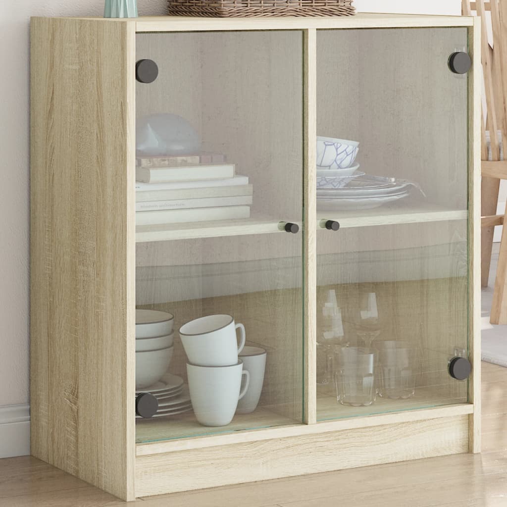 Side Cabinet with Glass Doors Sonoma Oak 68x37x75.5 cm