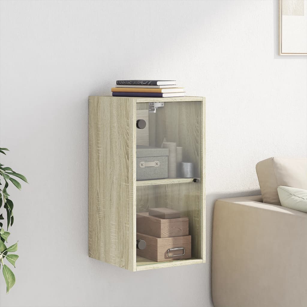 Wall Cabinet with Glass Doors Sonoma Oak 35x37x68.5 cm