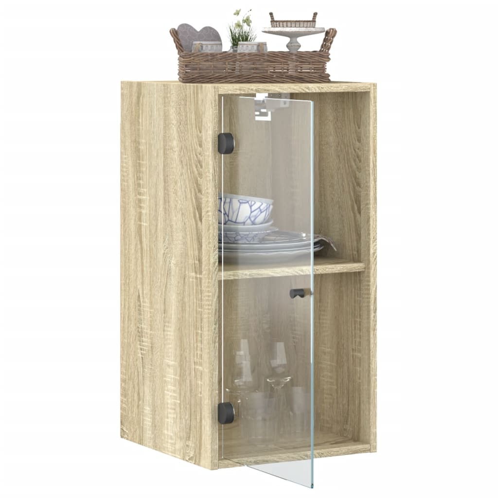 Wall Cabinet with Glass Doors Sonoma Oak 35x37x68.5 cm