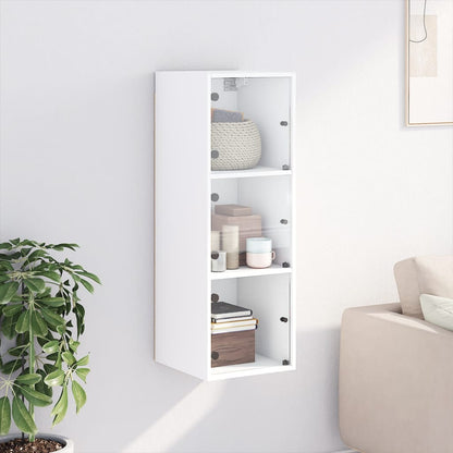 Wall Cabinet with Glass Doors White 35x37x100 cm