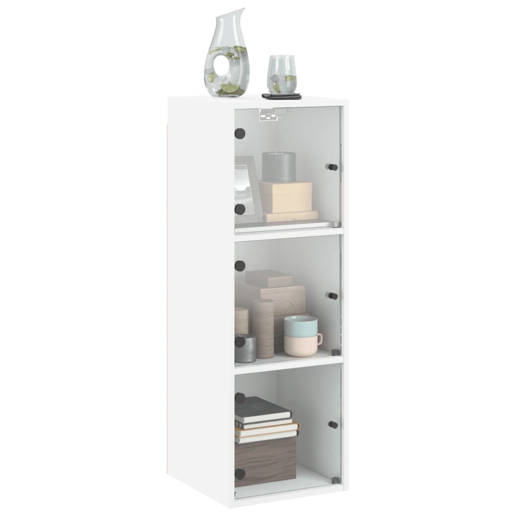 Wall Cabinet with Glass Doors White 35x37x100 cm