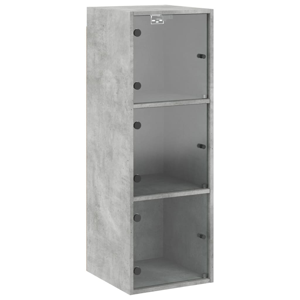 Wall Cabinet with Glass Doors Concrete Grey 35x37x100 cm