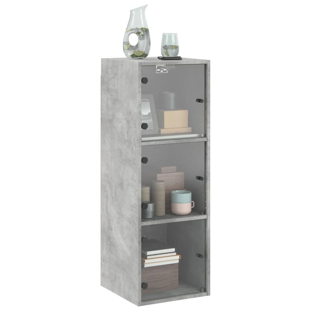 Wall Cabinet with Glass Doors Concrete Grey 35x37x100 cm