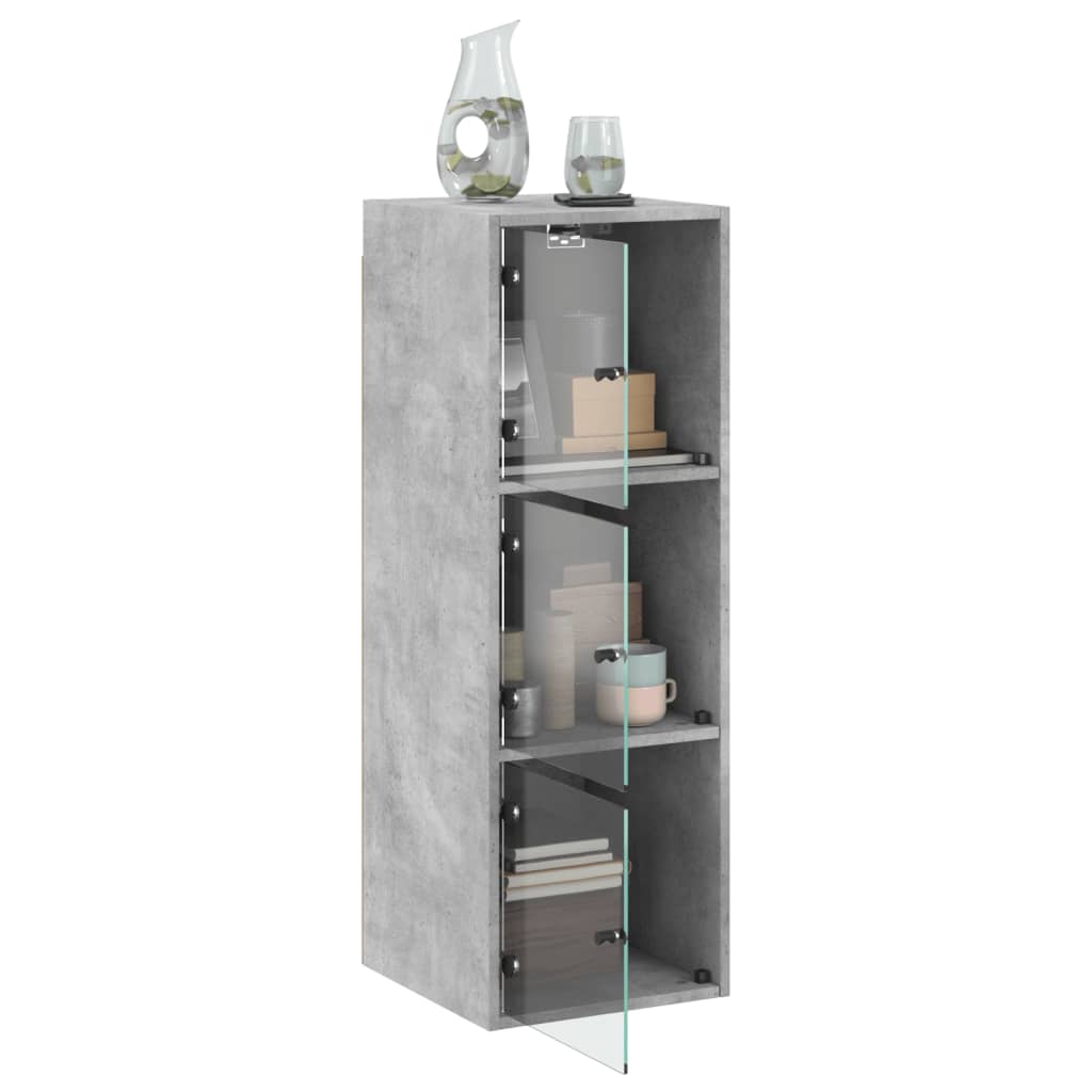 Wall Cabinet with Glass Doors Concrete Grey 35x37x100 cm