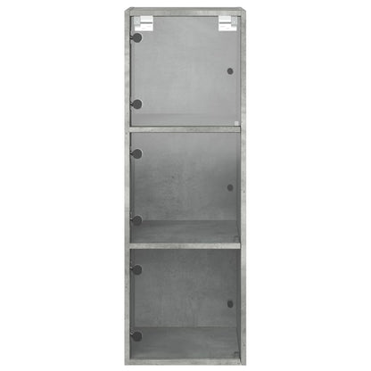 Wall Cabinet with Glass Doors Concrete Grey 35x37x100 cm