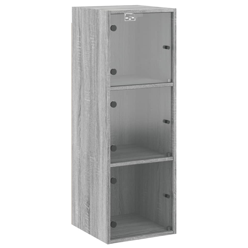 Wall Cabinet with Glass Doors Grey Sonoma 35x37x100 cm