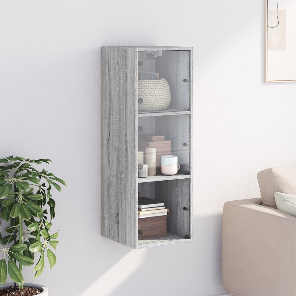 Wall Cabinet with Glass Doors Grey Sonoma 35x37x100 cm