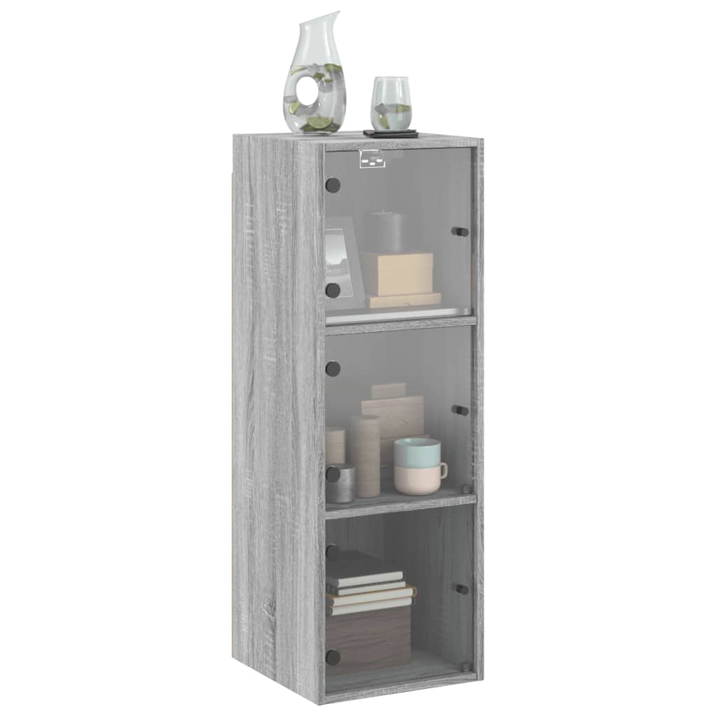 Wall Cabinet with Glass Doors Grey Sonoma 35x37x100 cm