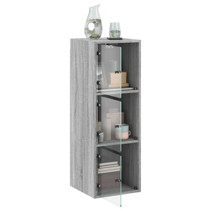 Wall Cabinet with Glass Doors Grey Sonoma 35x37x100 cm