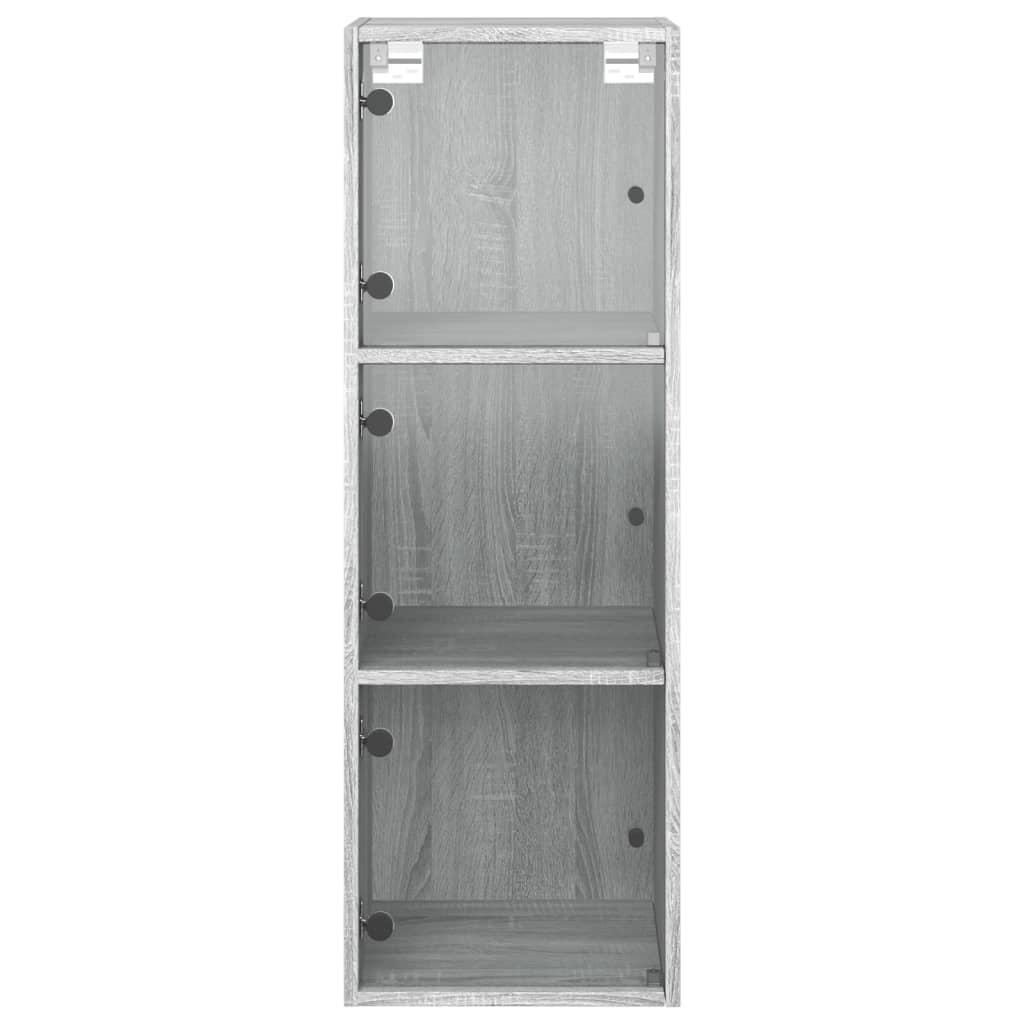 Wall Cabinet with Glass Doors Grey Sonoma 35x37x100 cm