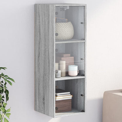 Wall Cabinet with Glass Doors Grey Sonoma 35x37x100 cm