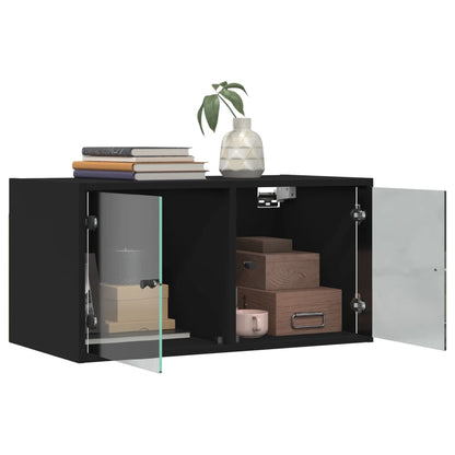 Wall Cabinet with Glass Doors Black 68.5x37x35 cm