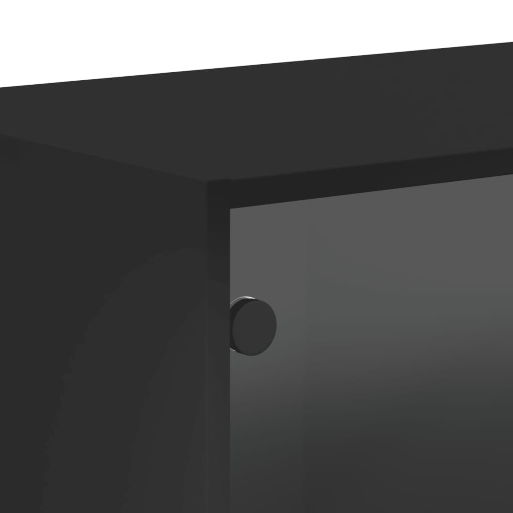 Wall Cabinet with Glass Doors Black 68.5x37x35 cm