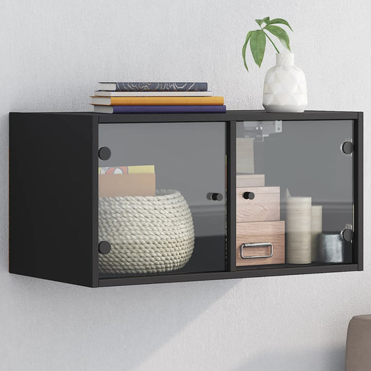 Wall Cabinet with Glass Doors Black 68.5x37x35 cm