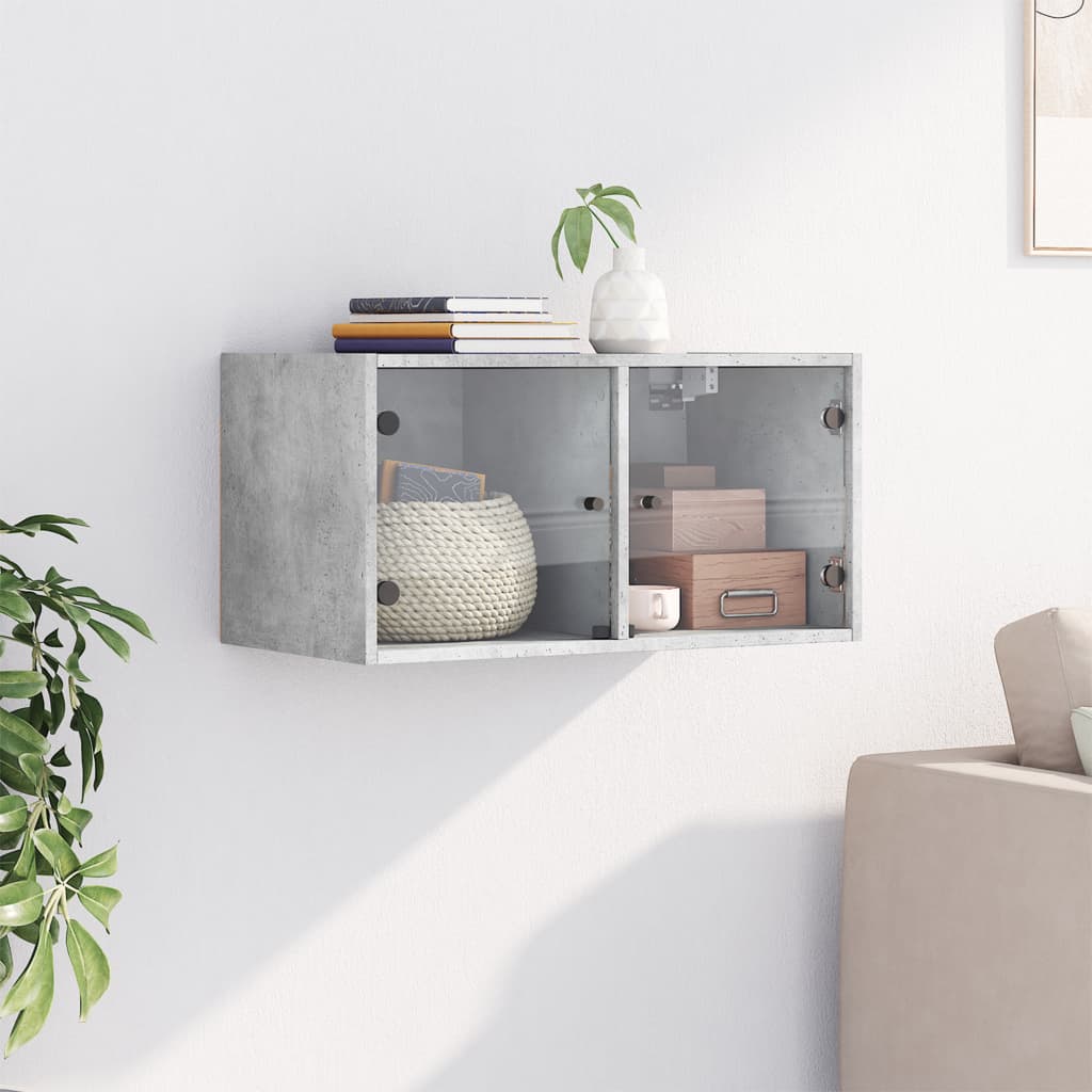 Wall Cabinet with Glass Doors Concrete Grey 68.5x37x35 cm