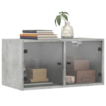 Wall Cabinet with Glass Doors Concrete Grey 68.5x37x35 cm