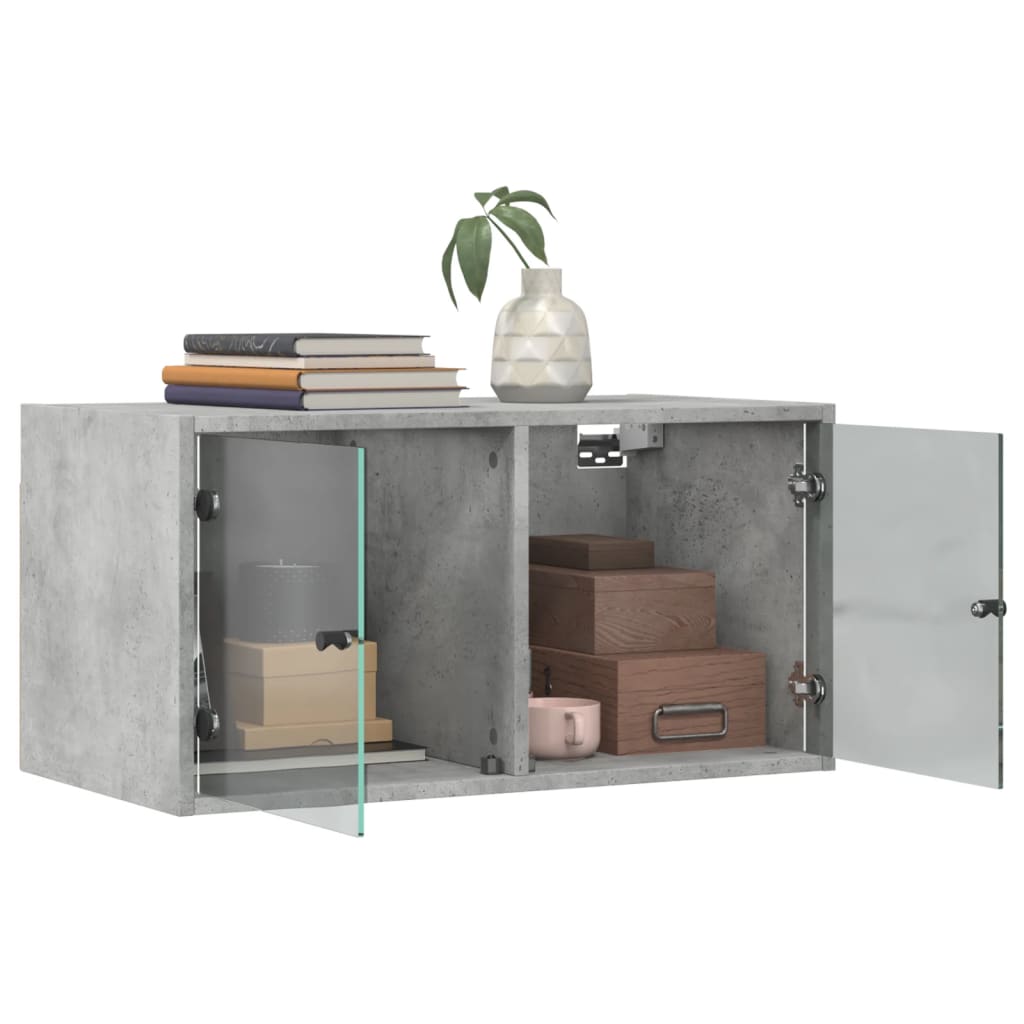 Wall Cabinet with Glass Doors Concrete Grey 68.5x37x35 cm